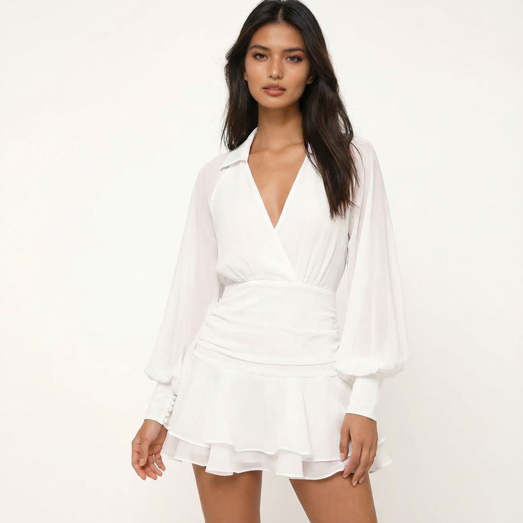 Backless Long SleeveV-Neck Mini Dress