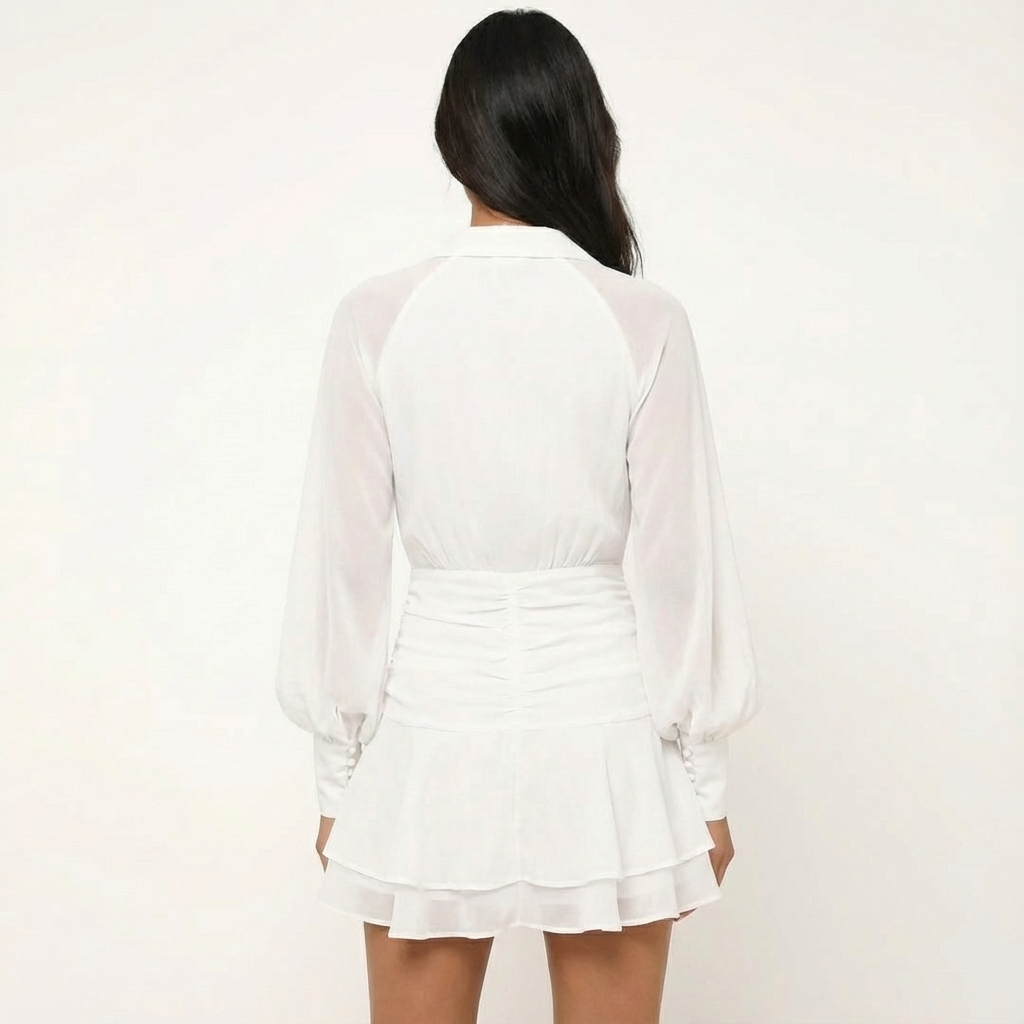Backless Long SleeveV-Neck Mini Dress