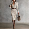 Knitted Slim Stand Collar Dress