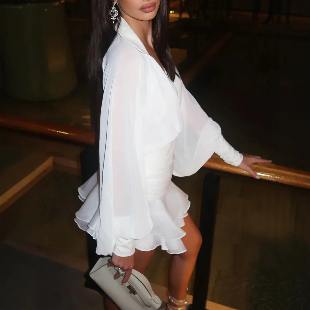 Backless Long SleeveV-Neck Mini Dress