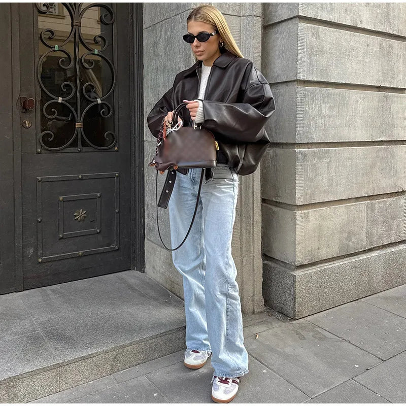 Vintage PU Leather Bomber Jackets